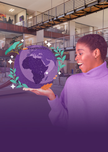 A Hollardite holding a purple globe representing our world