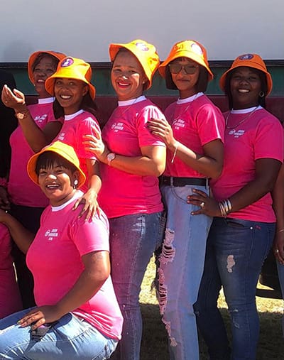 6 of the WIWIT participant ladies wearing pink t-shirts standing back to front